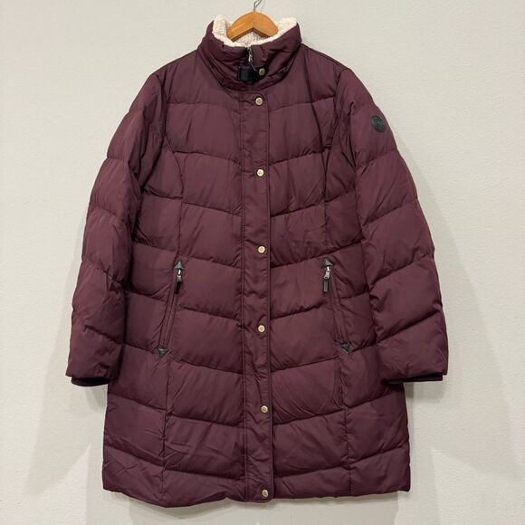 Lauren Ralph Lauren Parka Coat Size Large Burgundy Mid Length *missing hood - Picture 1 of 16